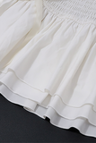 Puff Sleeve Ruffled Crop Top Bow Decor Low-Rise Mini Skirt Matching Set-White