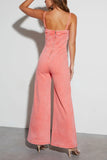 Solid Color High Waist Flared Leg Denim Cami Jumpsuit-Orange