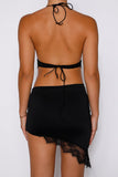 V Neck Backless Lace Halter Top High Low Hem Mini Skirt Matching Set