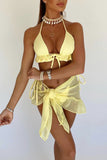 Ruffled Trim Sheer Mesh Cover Up Tie Straps Bikini