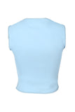 Square Neck Ribbon Quilted Curved Hem Casual Plain Sleeveless Top-Blue