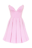 Pleated Corset Strapless Sweetheart Neck Party Mini Dresses-Pink