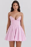 Pleated Corset Strapless Sweetheart Neck Party Mini Dresses-Pink