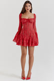 Lace Flared Sleeve Corset A-Line Ruffled Vacation Mini Dresses