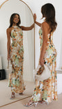 Floral Print Halter Backless Flowy Vacation Maxi Dresses