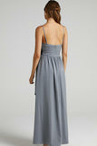 V Neck Knotted Split Gown Slip Maxi Dresses