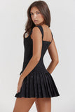 Lace-Up Corset Sleeveless Pleated Jacquard Mini Dress-Black