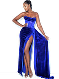 Corset Velvet Slit Gown Maxi Dresses