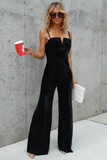 Velvet Solid Color Cami High Waist Straight Leg Jumpsuit-Burgundy