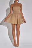 Boat Neck Strapless A-Line Back Bow Sparkling Mini Dresses-Gold