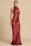 Halter Cowl Neck Backless Gown Party Maxi Dresses-Burgundy