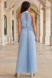 Halter All Over Pleated Wide Leg Jumpsuit