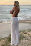 Knit Hollow Out See Through Vacation Maxi Skirt-White