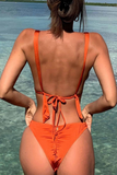 Knotted Ruched Back Tie Up Bikini Top Swimwear Bikini Set-Orange