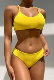 Ribbed Cross Tied Strap Bikini Two Piece Set