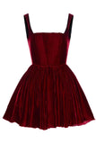 Velvet A-Line Pleated Square Neck Slip Mini Dresses