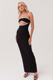 Contrast Binding Cut Out Strapless Bodycon Party Maxi Dresses-Black