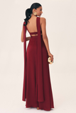 Deep V Neck Streamer Backless Gowns Maxi Tank Dresses-Burgundy