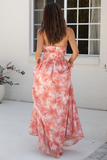 Floral Print Strapless High Slit Flowy Hem Maxi Dresses-Red