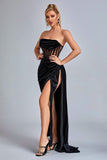 Corset Velvet Slit Gown Maxi Dresses