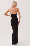 Contrast Binding Cut Out Strapless Bodycon Party Maxi Dresses-Black