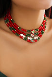 Beads Alloy Christmas Tree Pendant Chain Fashionable Christmas Style Necklaces-Red1