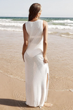 Knit Slim Fit Side Slit Cover Ups Maxi Tank Dresses-White