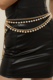 Alloy Layered Chain Pearls Fashionable Waist Chain-Gold