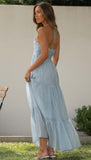 Halter Sleeveless Backless Tiered Pleated Flowy Vacation Maxi Dress