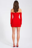 Deep V Collar Off Shoulder Long Sleeve Mini Blazer Dresses-Red