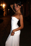 Strapless Sweetheart Neckline Cutout Slim Fit Solid Color Maxi Dresses-White