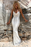 Cowl Neck Slim Backless Jacquard Prom White Slip Maxi Dresses