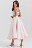 Elegant Cinch Waist Party Bridesmaid Tulle Layered Midi Slip Dresses-Pink