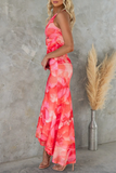 Floral Print One Shoulder Asymmetrical Fishtail Hem Sleeveless Maxi-Purple