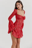 Lace Flared Sleeve Corset A-Line Ruffled Vacation Mini Dresses