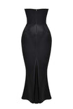 Elegant Strapless Patchwork Formal Party Fishtail Maxi Dresses-Black