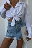 Ripped Frayed High Waist Pocket Casual Denim Shorts-Blue