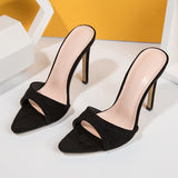 Casual Solid Color Quilted Pointed Toe Slides Stiletto Heels