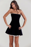 Velvet Strapless Lace Up Corset A-Line Pleated Mini Dresses-Black