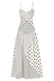 Polka Dot Patchwork Irregular Neck Pleated Slip Midi Dresses-White