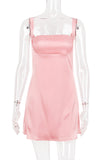 Square Neck Strap A-Line Mini Satin Dresses