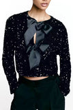 Sequin Colorblock Ribbon Decor Long Sleeve Coat