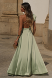 Ruffled One Shoulder High Slit Backless Gowns Maxi Dresses-Green Pre Order