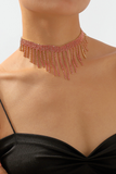 Rhinestone Fringed Pendants Formal Party Necklace-Gold