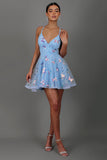 Sequin Butterfly Embellished V Neck Cut Out Mini Dresses-Blue