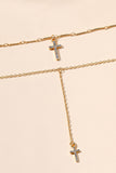 Rhinestone Cross Pendants Alloy Double-Layered Necklace-Gold