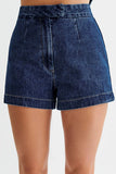 Button Up Slit Tank Top High Waist Shorts Denim Matching Set-Blue