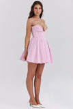 Pleated Corset Strapless Sweetheart Neck Party Mini Dresses-Pink