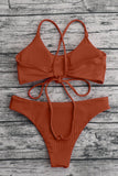 Ribbed Cross Tied Strap Bikini Two Piece Set