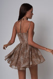 Cami Leopard Print Sweetheart Neck Backless Tie Up Pleated A-Line Mini Dresses